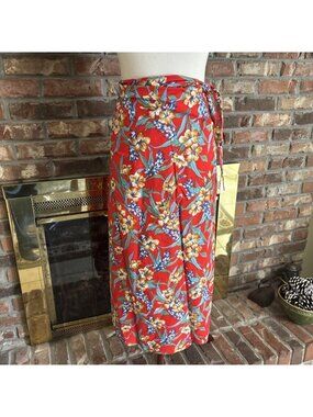 Hilo Hattie Hibiscus Print Wrap Skirt Women's Large Midi Cotton Hawaii Tropical